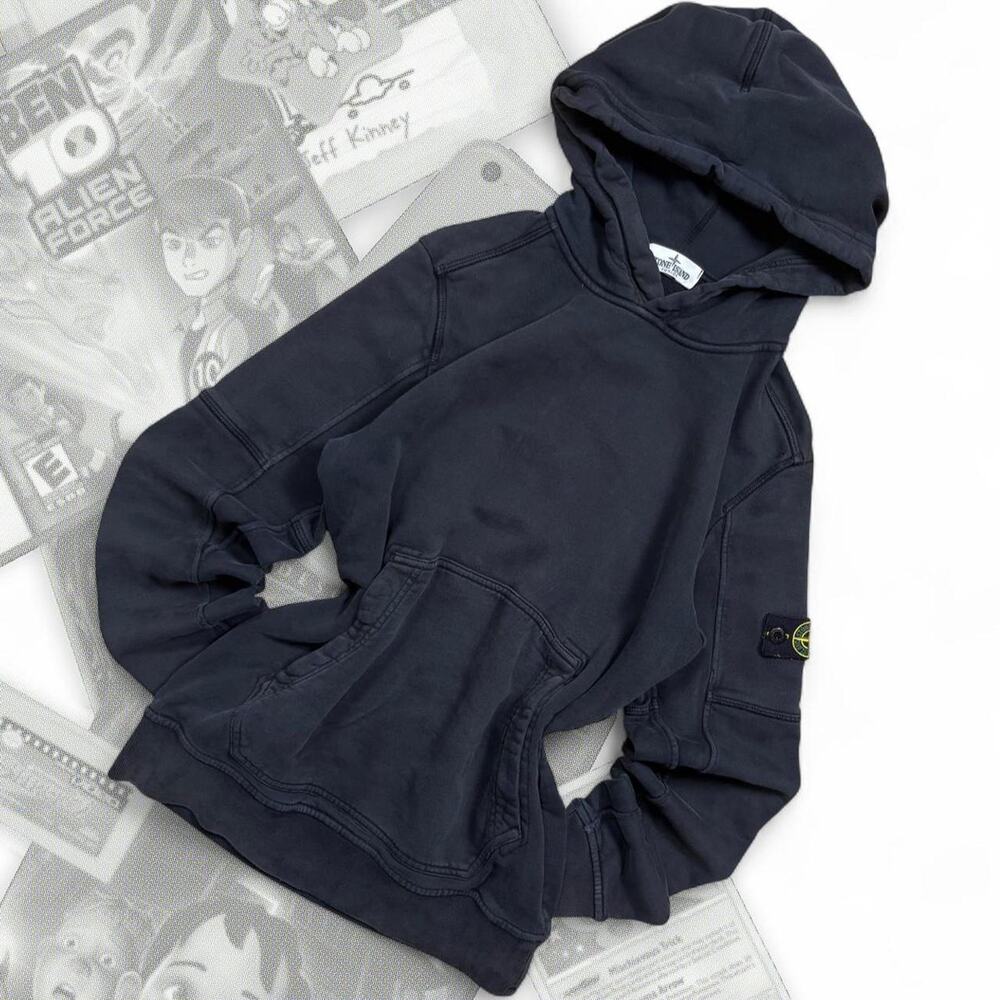 Black grunge thrashed stone Island Junior Pullover Hoodie W/ Badge